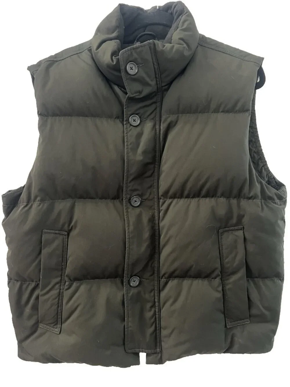 Banana Republic Goose Down Puffer Vest Men's LG Green Full Zip Button Front